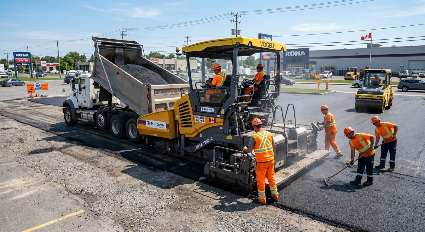 Stationnement commercial pavé à Saint-Isidore, Québec