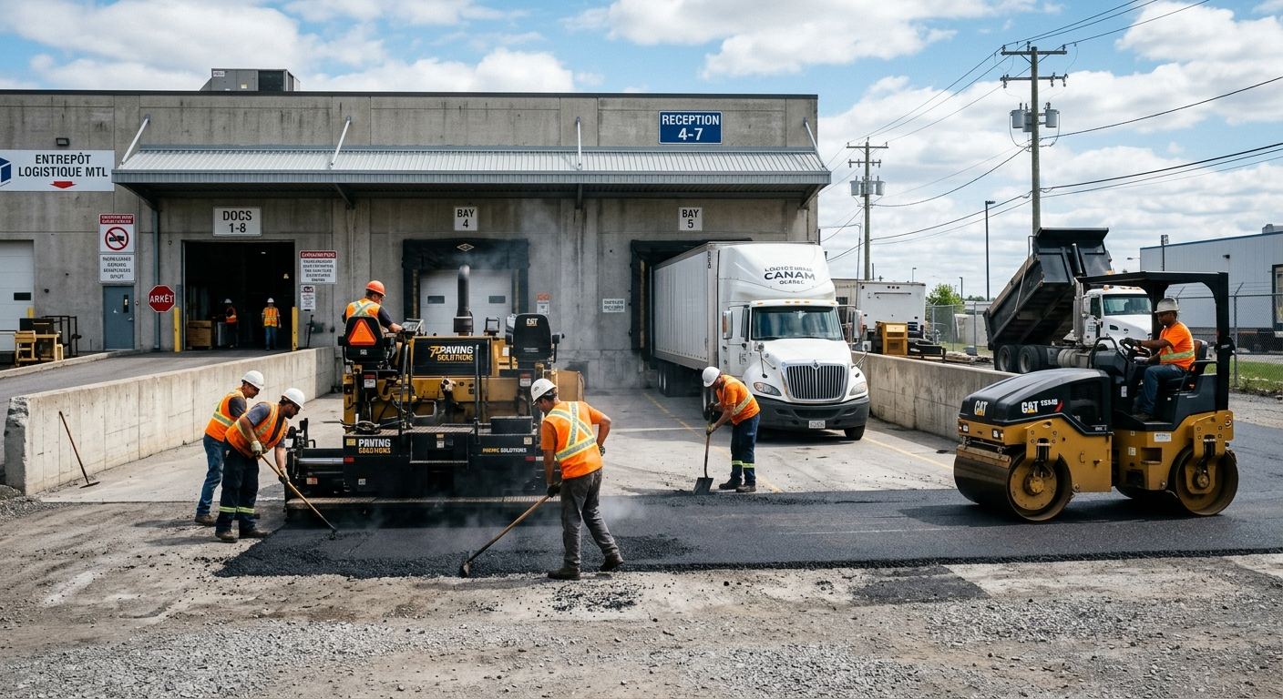 Stationnement commercial pavé à Pikogan, Québec