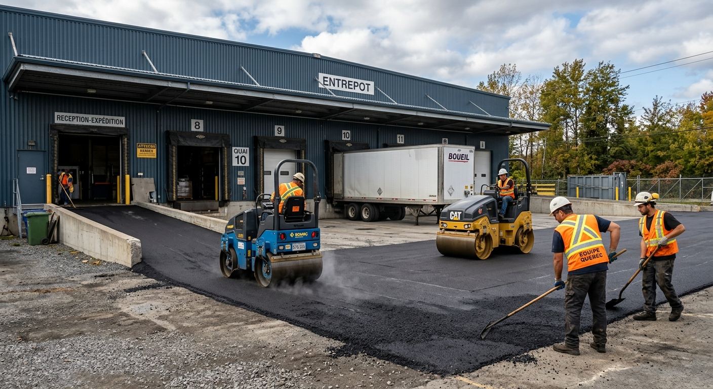 Stationnement commercial pavé à Charette, Québec