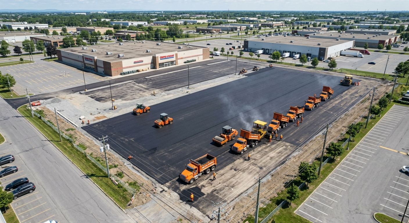 Stationnement commercial pavé à La Présentation, Québec